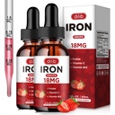 (2 Pack) Suplemento de ferro líquido para mulheres e homens Gotas de ferro Suplementos de ferro para anemia com folato, vitamina C, B12 para o suporte de células sanguíneas vermelhas-Strawberry, 4 Fl Oz