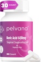 Supositórios de Ácido Bórico de Pelvana para Mulheres 30 Contagem - para Odor Vaginal e Frescura, Higiene Feminina e Bem-Estar - Laboratório de Terceira Parte Verificado & Engarrafado nos EUA - Solução Odor Saúde Feminina