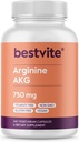 BESTVITE Arginina AKG 750mg (240 Cápsulas vegetarianas) - Sem estearatos - Vegan - Não OGM - Sem glúten