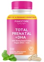 Cegonha Rosa Total Vitaminas Pré-Natais com DHA, Folato, Ferro, Colina e Vitamina B12 - Nutrição Pré-concepcional - Pré-Natais para Mulheres, Essenciais de Gravidez - Essência de Menta, 60 Cápsulas, 1 Mês de Fornecimento