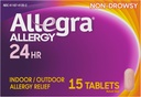 Allegra Adulto 24HR Anti-Histamínico Não-Drowsy, 15 Comprimidos, Alergia de Alergia de Alergia Rápida, 180 mg