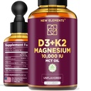 Vitamina D3 Líquida com Glicinato de K2 e magnésio; gotas de vitamina D 10.000 UI; vitamina K2 200mcg Mk7; vitamina D3 + suplemento K2 para homens e mulheres; alta absorção; óleo de MCT; sem glúten; não-GMO