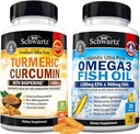 Tripla força Omega 3 óleo de peixe Softgels (1 Mês de Fornecimento) Mais curcumina cúrmica com extrato de pimenta preta 1500mg Complexo (1 Mês de Fornecimento)
