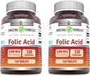 Fórmulas surpreendentes Suplemento de ácido fólico 5000 Mcg 120 Comprimidos Não-GMO Não-Gluten Free