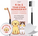 Kit removedor de manchas de lágrimas para cães e gatos com pente de manchas de lágrimas, bálsamo de manchas de lágrimas, almofadas de algodão para olhos, escova de pó Pro gentilmente remover manchas de lágrimas, debris de olhos, descarga, secreções de muco