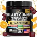 Pastilhas de Shilajit, Pastilhas de Shilajit Puro Himalaia com Ashwagandha, Óleo de semente preta, Pastilhas de Shilajit sem açúcar para homens e mulheres, contagem 30, sabor laranja