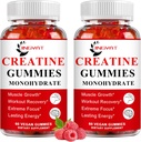 (2 Pack) Creatina Gummy mono-hidratada açúcar creatina mastigável grátis para construção de músculo, Foco Boost, Força,Endurance, 5g Creatina Gummy mono-hidratada para homens e mulheres, 4X mais forte do que cápsulas de pó