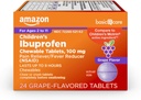 Cuidados Básicos Ibuprofeno Mastigáveis comprimidos 100 mg, sabor de uva, alívio da dor e redutor de febre (NSAID), para garganta dolorida, dor de dente, alívio da dor de cabeça e mais, 24 Contagem