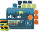 Cliganic Mosquito Repelente Pulseira Stickers Pack para Crianças & Adultos Multi cor, Natural DEET-Free, Óleo Essencial Infundido 20 faixas com 30 Patches, Citronella Scent (50)