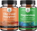 Pacote de Thyroid Suporte de ervas Complexo e Complexo de Magnésio de alta absorção - Enhancer de humor Suplemento de energia para a saúde da tireóide - com óxido de magnésio para digestão do estômago do sono e suporte de humor