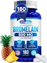 Gostamos Vitaminas Bromelain 500mg Cápsulas - 1200 GDU/Servir - Suplemento de Bromelain de Extrato de Abacaxi - Enzimas proteolíticas para Digestão, Absorção, Dor articular, Dores musculares - 180 Cápsulas
