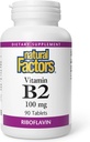 Fatores Naturais - Vitamina B2 Riboflavina 100mg, Suporte para Energia e Metabolismo Normal, 90 Comprimidos