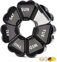 MOLN HYMY grande comprimido organizador 7 dias, Linda caixa de pílulas semanal, Cute Girly medicamento dispensador recipiente para vitamina, chiclete, medicação, Suplemento (preto)