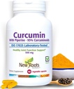 NEW ROOTS HERBAL Curcumin Suplemento 500mg com Gingers & Black Pepper Extract - 20x Better Absorção Cápsulas Coumarin com 95% Curcuminóides e 95% Piperine (90 Cápsulas Veg)