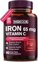 Suplemento de ferro para os homens mulheres de alta potência 65mg de ferro com vitamina C 250mg de estômago amigável comprimidos de ferro para células vermelhas de sangue e Imune Suporte Vegan, Não-GMO & Gluten livre de