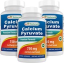 Piruvato de cálcio 750 mg 120 Cápsulas por Best Naturals (Pacote de 3)