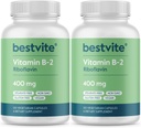 BESTVITE Vitamina B-2 (Riboflavina) 400mg (240 cápsulas vegetarianas) (120 x 2) - Sem estearatos - Vegan - Não OGM - Glúten Grátis
