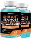 Shilajit Sea Moss Ashwagandha Gummies com óleo de semente preta, vitamina C D para homens e mulheres, Shilajit e Ashwagandha Gummy, Tudo em 1 Suplementos para Imune, Absorção e Suporte Energético