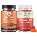 Pacote de suporte à tiroide das ervas - Potent Kelp Iodine com L Tyrosine, Bladderwrack, Selênio e Puro Ashwagandha e Vitamina D3 Gummies - Delicioso D Adultos com 2000UI por Serviço para Músculo Osso