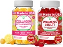 Colagénio Lunakai e chicletes multivitamínicos femininos Bundle - suplementos antienvelhecimento não-GMO com biotina, zinco, vitamina C e E - valor 100% diário de 16 vitaminas essenciais e minerais - fornecimento de 30 dias