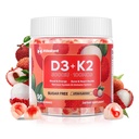 Vitamina D3 K2 Gummies w/Magnesium Sugar Free - 90 Contagem - D3 Vitamina 5.000 UI + K2 (MK-7) 100 mcg - Vegan K2 D3 Suplemento Vitamina, Altamente Absorvente Suporta Osso, Músculo, Mood & Imune (Lychee Flavor)