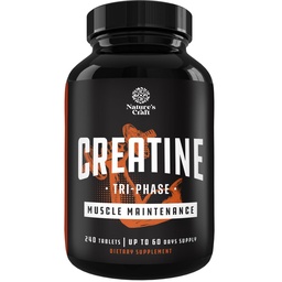 Naturezas Craft alta força tri fase creatina comprimidos para mulheres e homens - mistura de fórmula de Creatina Monohidrato, 300mg HCL & Piruvato Suplemento - Mass Muscle Gain & Recovery Supplement - 240 comprimidos