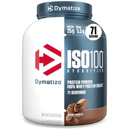 Dymatize ISO100 Whey Protein Powder Isolate, Chocolate Gourmet, 25g de proteína, 5 Libras, 5,5g BCAAs, Menos de 120 Cal., Gluten Free, 1g Fat, 1g Sugar, 2g Carb (71 Servings)