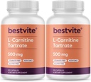 BESTVITE L-Carnitina Tartrato 500mg por cápsula (240 Cápsulas)(120x2) - Sem Estearatos - Sem OGM - Sem glúten