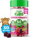 Orgain Kids Açúcar Free Gummies Multivitamin, Vegan & Planta com base, 50 Superalimentos, 15 Vitaminas e Minerais, Suporte Imune e 3g de fibra, Berry misto, Idades 4+, 1 mês de fornecimento (60 chicletes)