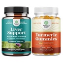 Pacote de Liver Cleanse Detox & Repair - Cardo de leite de silymarin com extrato de alcachofra de colza de dente-de-leão e gomas de curcumina alcaçuz com curcumina de pimenta preta em pó para suporte conjunto