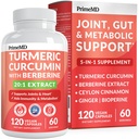 5-em-1 Suplemento orgânico de Curcumina Turmérica (4210mg) com Berberine, Ceilão Bioperina de Canela e Ginger Suplementos para Junta, Coração, Gut, & Suporte Metabólico (120 ct)