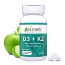 EZ Derrete Dissolvível Vegan Vitamina D3 + K2 5.000 UI - Apoio à saúde óssea e cardíaca - Suporte à função imune - Sem sabores artificiais - Não-GMO - Apple Verde - 90 Comprimidos Dissolváveis (90 Servings)