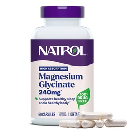 Suplementos de glicinato de magnésio 240 mg - Alta Absorção - Glicinato de magnésio calmo para dormir - 60 cápsulas, 30 dias de fornecimento