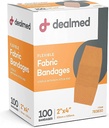 Bandagens flexíveis de adesivo de tecido delineado com pad não-fiscal, látex livre, cuidado de ferida para kit de primeiros socorros, 2" x 4" (caixa de 100)