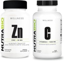 NutraBio Quelato de zinco e vitamina C com Rose HIPS Suplemento Bundle – Suplemento de vitamina pode ajudar com Antioxidante e apoio imunológico, e Saúde geral e bem-estar