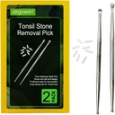 Airgoesin 2pcs remoção de pedra Tonsil Pick Tonsilolith ferramenta Premium limpador oral de aço inoxidável com 10 tampas de silicone macio