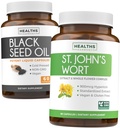 Óleo de semente preta & Erva de São João (1-fornecimento de mês) Sereno Mistura de óleo de semente preta (60 Cápsulas) Gelada Nigella Sativa & St. John's Wort (60 Cápsulas) com poderoso 900mcg Hipericina