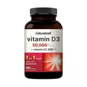 NatureBell Vitamina D3 50.000 UI + K2 200 mcg, 180 Softgels fórmula de uma vez por semana com óleo de coco