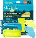 Pacote Repelente de Mosquito Cliganic (4 pulseiras + 8 refil Pellets) - ajustável, sem DEET natural, óleo essencial infundido