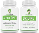 VitaMonk Alpha GPC e Uridina Stack - Mr Happy Stack - Uridina Monofosfato sem Enchimentos Artificiais - Suplementos de Colina Biodisponível Promovam Cognição, Foco, Clareza Mental
