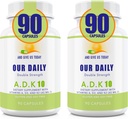 Nossas Vites Diárias ADK 10 dupla força (10,000 iu) Vitaminas A1, D3 & K2 (como MK7) - Médico Formulado osso & sistema imunológico Suporte - Gluten Free, Não OGM - 180 Cápsulas Vegetarianas