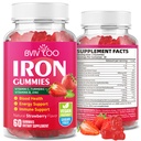 Gummies de ferro Vegan para adultos e crianças - com vitamina C, A, B-Complexo, Folato, Zinco e Biotina - para a construção de sangue e suporte energético, 60 Gummies