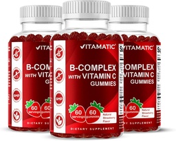 Vitamina Vitamina B Complex Gummies com Vitamina C & Inositol - Natural Morango sabor - 60 Gummies (3 garrafas)
