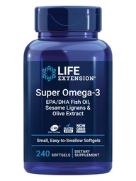 Extensão de vida Super Omega-3 EPA / DHA óleo de peixe, Lignans Sésamo e Extrato de Oliva – Saúde do coração, Saúde do cérebro, Apoio à saúde inflamação, Sem glúten, Fácil de engolir, Não-GMO, 240 Softgels