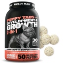 Bully Max 2-em-1 Vitaminas de cachorro - 30 comprimidos mastigáveis para o desenvolvimento e crescimento de filhotes - Doces de cachorro, vitamina e suplementos para cães pequenos e filhotes de crescimento de grande raça - pode ser usado como Topper de alimentos