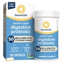 Renew Life Extra Care Probiótico Cápsulas Digestivas, 50 bilhões de UFC Garantidos, Suplemento diário Suporta Imune, Digestivo, Saúde Respiratória(1), L. Rhamnosus GG, Dairy, Soy e Gluten-Free, 60 Contagem
