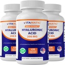 Vitamatic 3 Pack Suplementos de ácido hialurônico 200mg - Suporta tecido conectivo saudável e articulações - Promover a pele saudável jovem - Total 360 Cápsulas