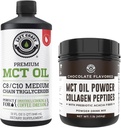 Desempenho Costa Esquerda 100% Coco MCT Óleo Líquido, 32 onças + Chocolate Keto MCT Pó, Colágeno e Fibra Prebiótica, 16 onças