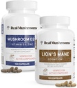 Reais Cogumelos Vitamina D2, Zinco, Chaga, Reishi (120ct) e Mane de Leão (120ct) Bundle - Imunidade e Apoio Cognitivo, Zinco Quelado para Melhor Absorção - Vegan, Gluten Free, Não-GMO