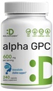 Alpha GPC 600mg Por Serviço, 240 Cápsulas – Reabastecimento de colina biodisponível – Suplementos de saúde cerebral nootrópicos para memória e foco – Não-GMO, Glúten Grátis